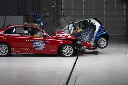 Crash Test Of Mercedes C class versus Smart Fortwo